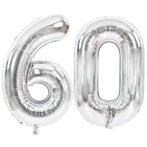 Toniful 40 Inch Large Silver Number 60 Balloons Giant Digital 60 Helium Balloons Foil Mylar Big Number Balloons For 60Th Birthd