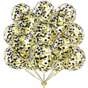 50Pcs Gold Black Foil Confetti Balloons 12 Inch Latex Balloon With Gold Black Confetti Inside For Birthday Family Party Graduati