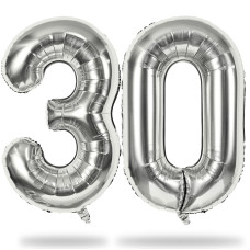 Silver 30 Number Balloons 40 Inch Helium Foil Number 3 0 Balloons For 30 Year Old Birthday Decorations Large Self Inflating