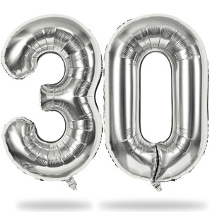 Silver 30 Number Balloons 40 Inch Helium Foil Number 3 0 Balloons For 30 Year Old Birthday Decorations Large Self Inflating