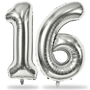 Silver 16Th Birthday Balloons For Boys 40 Inch Mylar Self Inflating 16 Balloon Number Big Foil 1 And 6 Helium 16 Balloons For