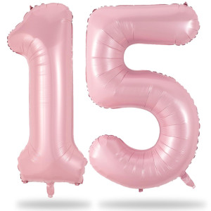 Number 15 Balloon Pastel Pink Giant Number 1 5 Helium Foil Balloon For Girls 15Th Birthday Decor 40 Inch Self Inflating Myla