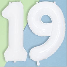 19Th Birthday Balloon For Girls Boys 40 Inch White Number 1 9 Mylar Balloons Self Inflating Big Foil Helium Number 19 Balloo