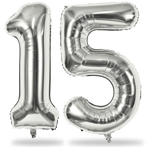 Number 15 Balloons Silver Giant Number 1 5 Helium Foil Balloon For Girls 15Th Birthday Decor 40 Inch Self Inflating Mylar 15