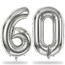 40 Inch Number 60 Balloons Giant Silver Number 6 0 Helium Foil Balloon For Girls 60Th Birthday Decor Self Inflating Mylar 60