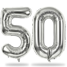 Silver 50 Balloons Number 40 Inch Helium Foil Number 5 0 Balloons For 50Th Birthday Decorations Large Self Inflating Mylar 5