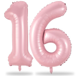 Pastel Pink 16Th Birthday Balloons For Girls 40 Inch Mylar Self Inflating 16 Balloon Number Big Foil 1 6 Helium Number 16 Ba