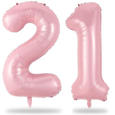 21 Balloons Number Giant Pastel Pink Number 2 1 Helium Foil Balloon For Women 21St Birthday Decor 40 Inch Self Inflating Myl