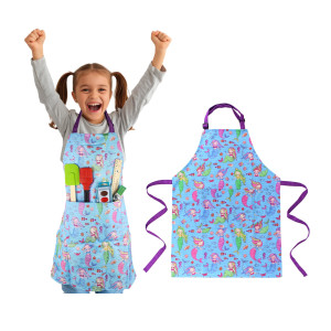 Dashn Products Kids Apron Mermaid Dual Pockets Chef Kitchen Cooking Garden Artist Painting Cleaning Baking Pottery Gift Bo