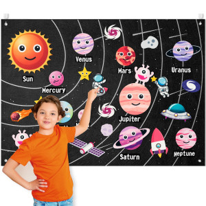 Watinc 44Pcs Pink Outer Space Felt Story Board Set 35 Ft Solar System Universe Storytelling Flannel Interactive Play Kit With H