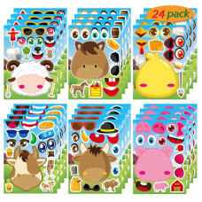 24 Pcs Makeaface Sticker Sheets Make Your Own Farm Animal Mix And Match Sticker Sheets With Sheep Pigs Cow And Chickens Kids