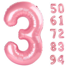 Pearlescent Pink 3 Balloon Number Balloons 40 Inch 3Rd Birthday Decorations For Kids Girls Women Party Supplies For Party Deco