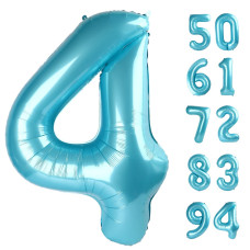 Pearlescent Blue 4 Balloon Number Balloons 40 Inch 4Th Birthday Decorations For Girls Boys Four Large Numbers For Party Decor