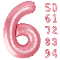 Pearlescent Pink 6 Balloon Number Balloons 40 Inch 6Th Balloons For Birthday Decorations Pastel Pink Party Supplies 6 Birthda