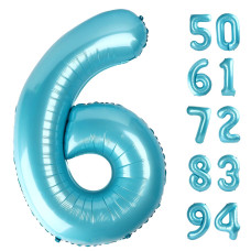 Pearlescent Blue 6 Balloon Number Balloons 40 Inch 6Th Balloons For Birthday Decorations Pearlescent Blue Party Supplies 6 Bi