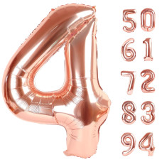 Rose Gold 4 Balloon Number Balloons 40 Inch 4Th Birthday Decorations For Girls Boys Four Large Numbers For Party Decor Numbe