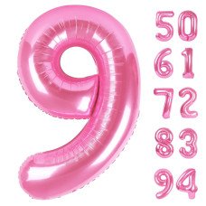 Pink 9 Balloon Number Balloons 40 Inch 9Th Giant Birthday Decorations For Girls 19Th 29Th Party Decorations Supplies Number 9