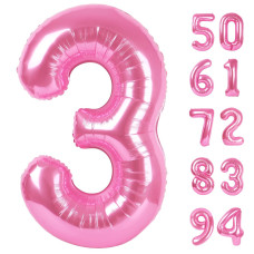 Pink 3 Balloon Number Balloons 40 Inch 3Rd Birthday Decorations For Kids Girls Women Party Supplies For Party Decorations Num