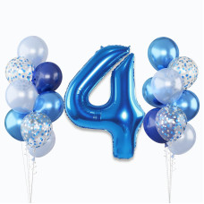 Number 4 Balloon Pastel Blue For Kids Xxl 4Th Birthday Decor Foil Balloon Dark Navy Blue With Silver Confetti Helium Balloon 4