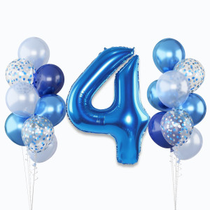 Number 4 Balloon Pastel Blue For Kids Xxl 4Th Birthday Decor Foil Balloon Dark Navy Blue With Silver Confetti Helium Balloon 4