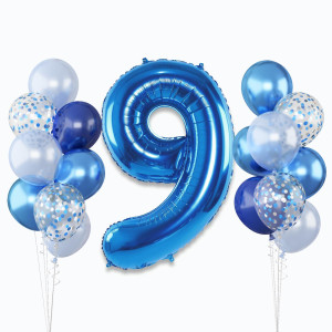 Navy Blue 9 Balloons 40 Inch Dark Blue Foil Number 9 Balloon Set Xxl Self Inflating 9 Helium Balloon With Metallic Blue Silver