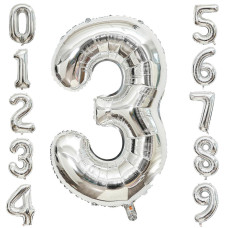 3 Number Balloons Silver 3 Balloons Number 40 Inch Number 3 Foil Mylar Balloons For 3 Birthday Anniversary Events Party