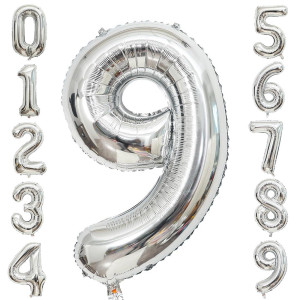 Silver Number Balloons For Birthday Snumber 9