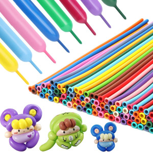 Pigetale 100Pcs 260Q Long Skinny Balloons Rainbow Twisting Animal Balloons Assorted Color Thickening Latex Modeling Magic Balloo