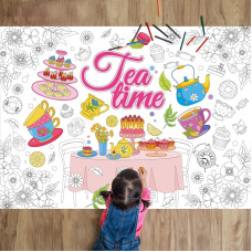 Naozinebi Tea Party Coloring Poster For Kids Giant Coloring Poster Large Flower Tea Time Coloring Tablecloth Jumbo Coloring Book