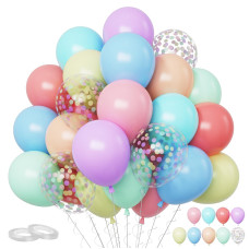 Funhot Pastel Balloons 60 Pcs Pastel Latex Balloon 12 Inch Macaron Red Pink Blue Purple Green Yellow Orange Balloon Colorful C