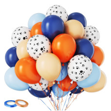 Funhot Blue And Orange Balloons Set 60Pcs Blue Theme Balloons 12Inch Pastel Orange Navy Blue Party Balloons Paw Printed Balloo