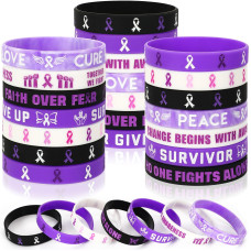 Junebrushs 42Pcs Purple Ribbon Awareness Accessories Silicone Bracelets Hope Faith Courage Wristbands For Lupus Domestic Violenc