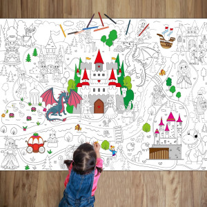 Naozinebi Princess Party Coloring Poster For Kids Giant Coloring Poster Large Princess Castle Coloring Tablecloth Jumbo Coloring