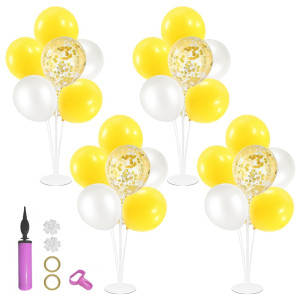 Zjdhpty Yellow And White Balloon Stand Centerpiece Table Decorations For Bee Sunflower Daisy Birthday Bridal Shower Engagement W