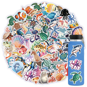 102 Pcs Ocean Animal Stickers Sea Turtle Stickers Waterproof Vinyl Laptop Beach Themed Stickers For Water Bottles Laptop Compute