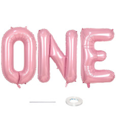 40 Inch Pastel Pink One Balloons For 1St Birthday Light Pink One Balloon Letters With Ribbon Baby Pearl Pink Alphabet One Ball