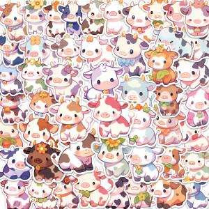 100Pcs Kawaii Cow Stickers Cartoon Rainbow Cow Stickers Aesthetic Decals Vinyl Waterproof Stickers For Water Bottle Laptop Lugg