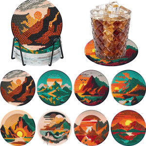 Tigdtiu 8Pcs Diamond Painting Coasters With Holder Diy Halloween Life Coaster Diamond Art Kits For Adults Full Drill Rhinestone