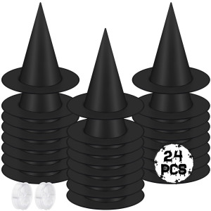 24 Pcs Halloween Witch Hat Black Witches Hat Halloween Costume Accessories Hanging Witch Hats Halloween Decor With 656 Ft Nylon