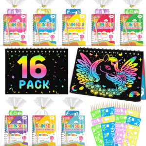 Kids Art Party Favors Gifts 16 Pack Rainbow Scratch Art Notebook Paper Birthday Party Favor Toy Girls Boys Art Craft Kit Bulk C