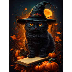 Croshom Halloween Diamond Art Painting Kits For Adults Diy 5D Halloween Black Cat Diamond Art Painting Kits Fall Pumpkin Round