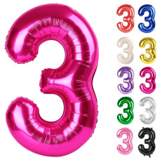 Hot Pink Number 3 Balloon 40 Inch 3 Balloon Number 3Rd Birthday Decorations Hot Pink Party Supplies For Boys Girls