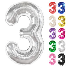 Silver Number 3 Balloon 40 Inch 3 Balloon Number 3Rd Birthday Decorations Silver Party Supplies For Boys Girls