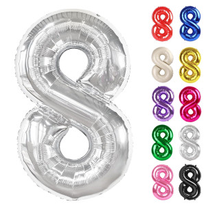 Silver Number 8 Balloon 40 Inch 8 Balloon Number 8Th Birthday Decorations Silver Party Supplies For Boys Girls