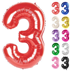 Red Number 3 Balloon 40 Inch 3 Balloon Number 3Rd Birthday Decorations Red Party Supplies For Boys Girls