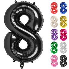 Black Number 8 Balloon 40 Inch 8 Balloon Number 8Th Birthday Decorations Black Party Supplies For Boys Girls