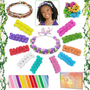 Wubomjio Diy Flower Crown Crafting Kitrose Theme Make Your Own 12Pc Floral Crown Garland Kit Presents For Kids Ages 6 7 8 9