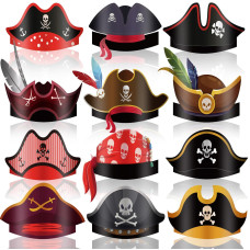 Funtery 48 Pcs Halloween Pirate Hat Pirate Party Accessories Kids Paper Pirate Costume Cap For Caribbean Cosplaycute