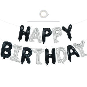 Toniful Happy Birthday Balloons Banner With Ribbon Straw 16 Inch Mylar Letters Birthday Sign Banner Balloon Bunting Reusable Fo