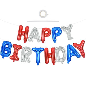 Toniful Happy Birthday Balloons Banner 16 Inch Mylar Letters Birthday Sign Banner Balloon Bunting Reusable For Patriotic Party S